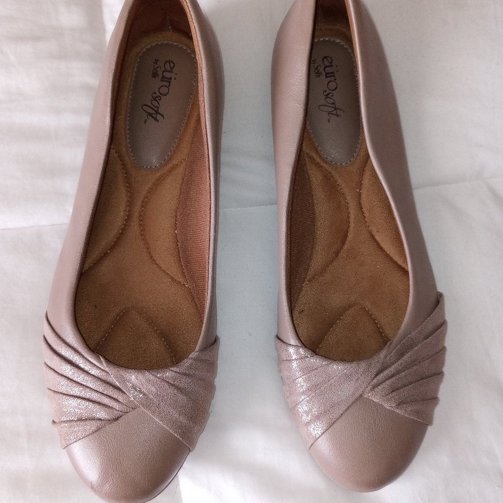 Beige Euro soft Women's flats with sparkle fabric detail